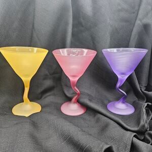 Lot 6 VTG Colorful MCM Mid Century Libbey Satin Watusi Martini Glasses Z Stem